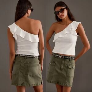 NWT Anthropologie Maeve One Shoulder Ruffled White Asymmetrical Top Blouse XL